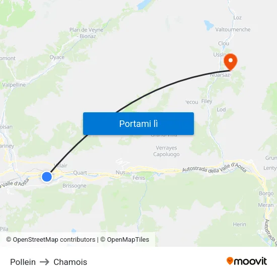 Pollein to Chamois map