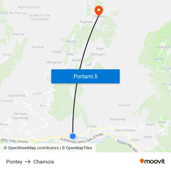 Pontey to Chamois map