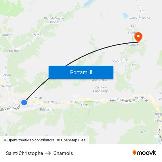 Saint-Christophe to Chamois map