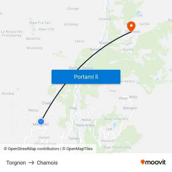 Torgnon to Chamois map