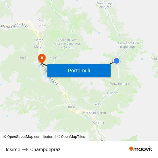 Issime to Champdepraz map