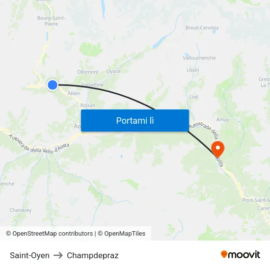 Saint-Oyen to Champdepraz map