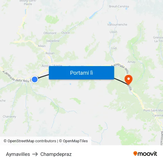 Aymavilles to Champdepraz map