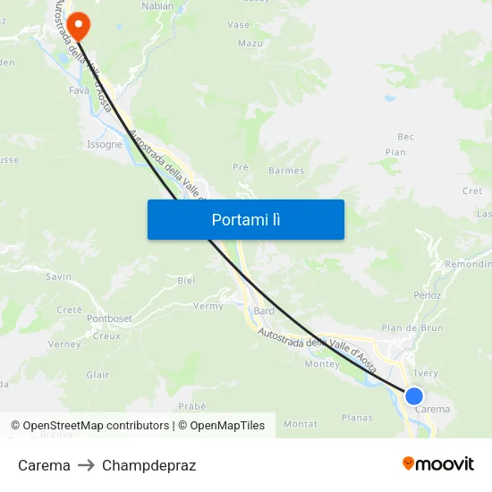 Carema to Champdepraz map
