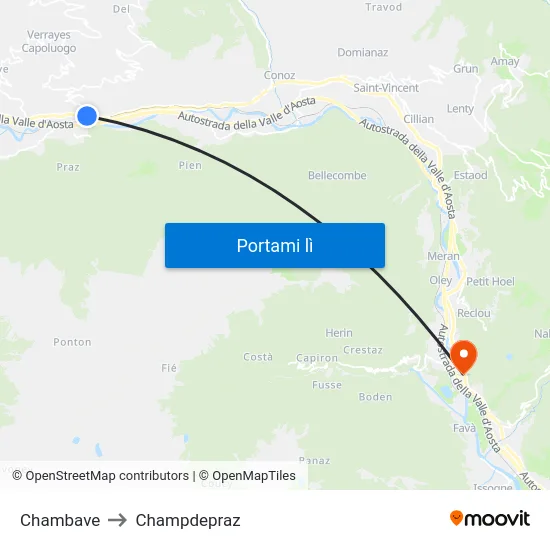 Chambave to Champdepraz map