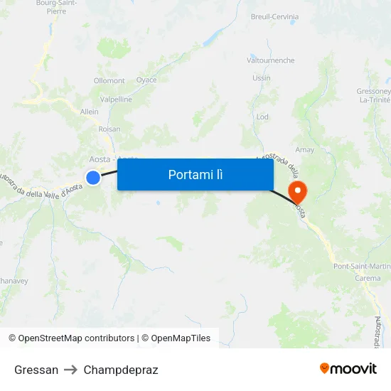 Gressan to Champdepraz map