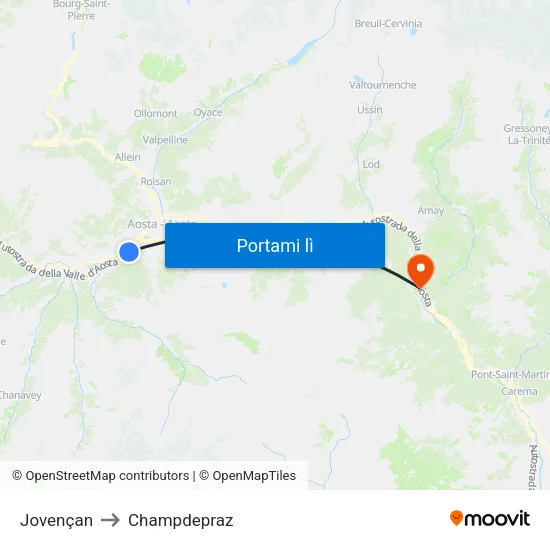 Jovençan to Champdepraz map