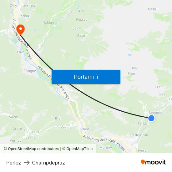 Perloz to Champdepraz map