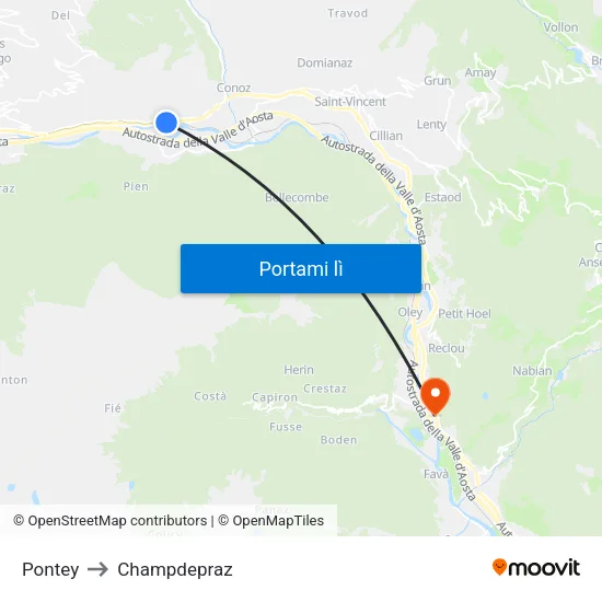 Pontey to Champdepraz map