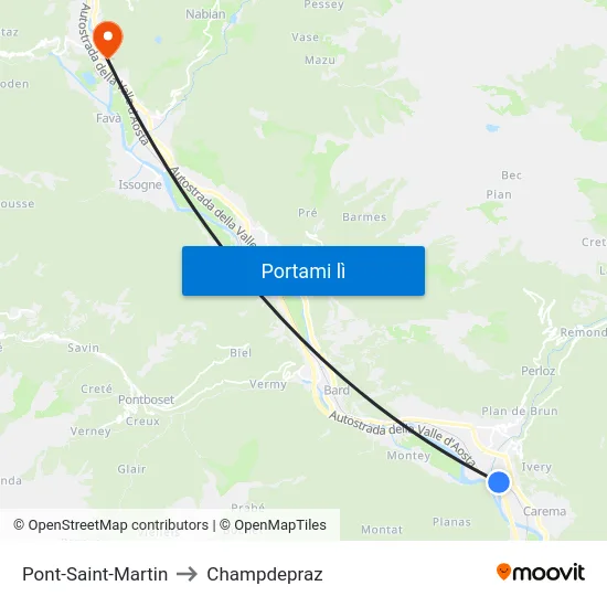 Pont-Saint-Martin to Champdepraz map