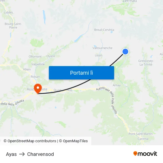 Ayas to Charvensod map