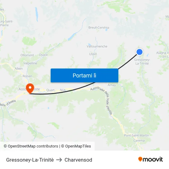 Gressoney-La-Trinitè to Charvensod map