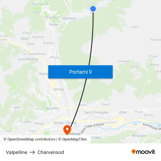 Valpelline to Charvensod map