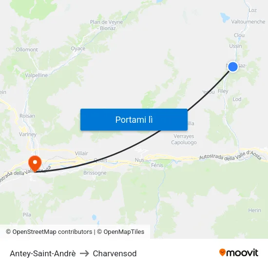 Antey-Saint-Andrè to Charvensod map