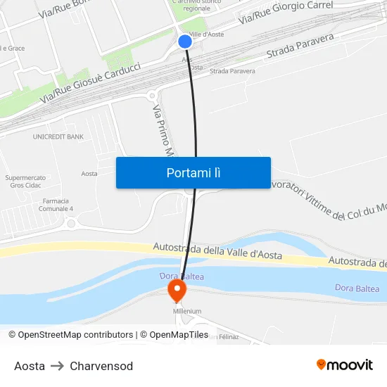 Aosta to Charvensod map