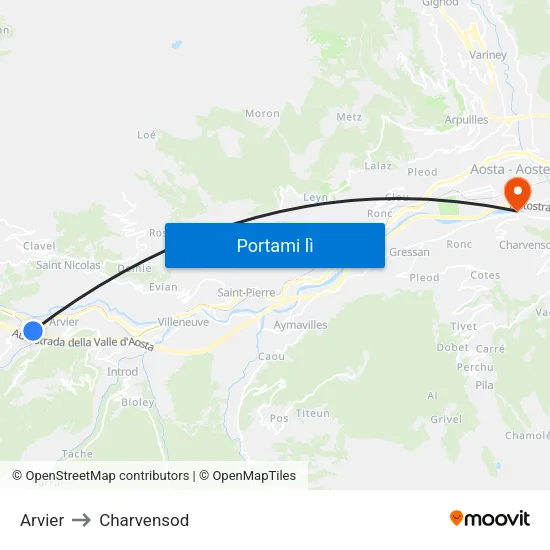 Arvier to Charvensod map