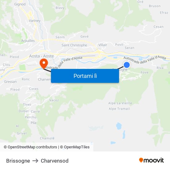 Brissogne to Charvensod map