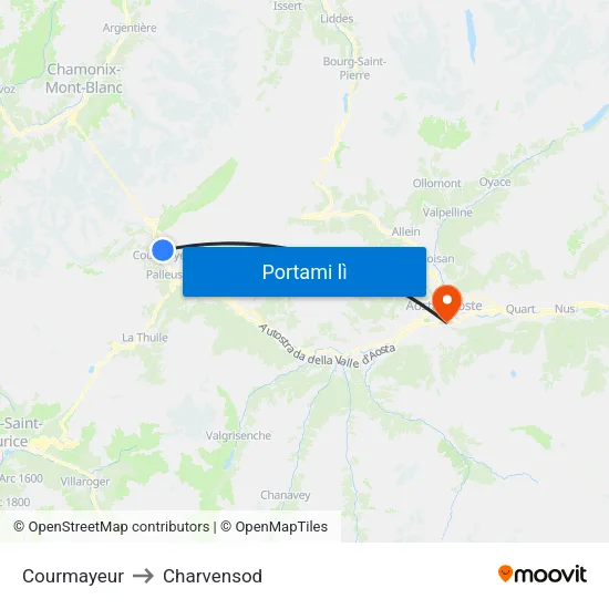 Courmayeur to Charvensod map