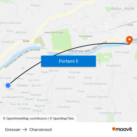 Gressan to Charvensod map