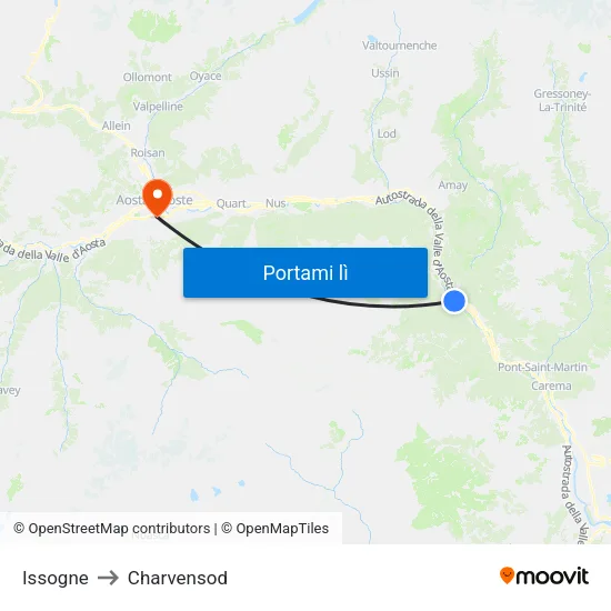 Issogne to Charvensod map