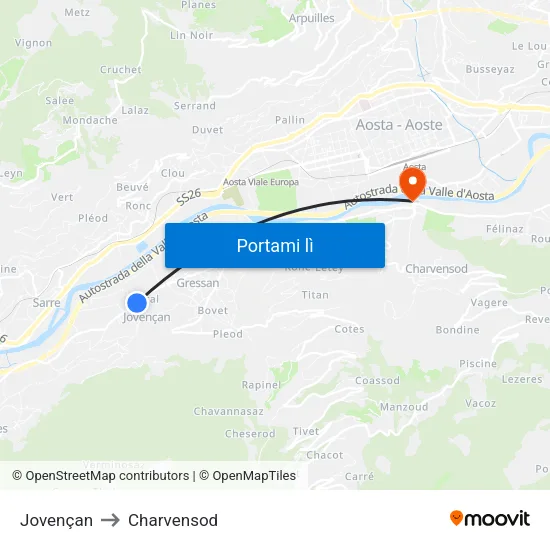 Jovençan to Charvensod map