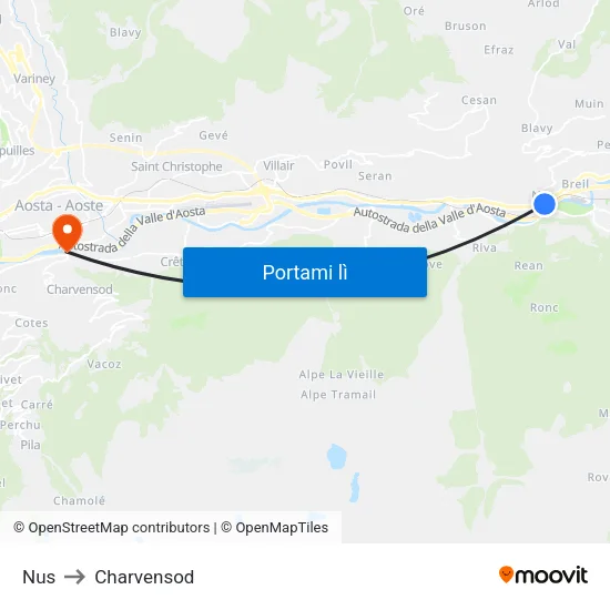 Nus to Charvensod map