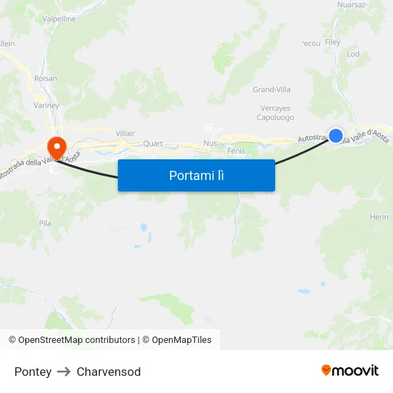 Pontey to Charvensod map