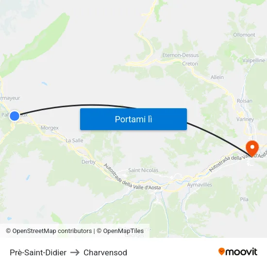 Prè-Saint-Didier to Charvensod map