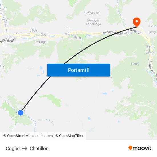 Cogne to Chatillon map