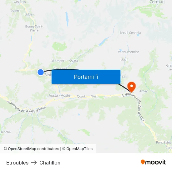 Etroubles to Chatillon map