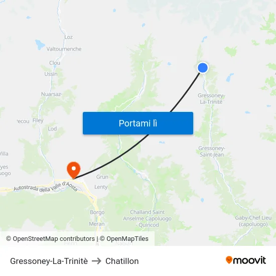 Gressoney-La-Trinitè to Chatillon map