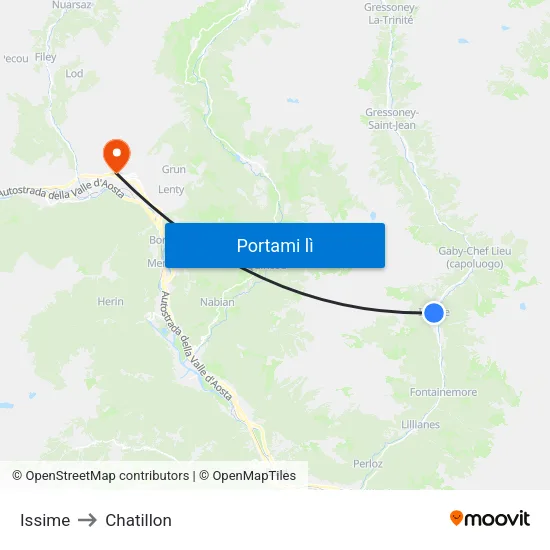 Issime to Chatillon map