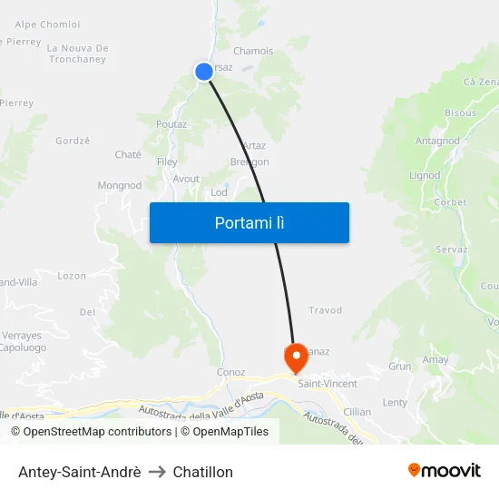 Antey-Saint-Andrè to Chatillon map
