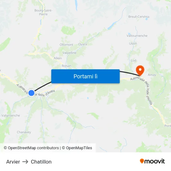 Arvier to Chatillon map