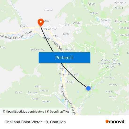 Challand-Saint-Victor to Chatillon map