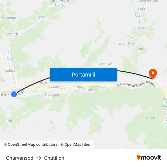 Charvensod to Chatillon map