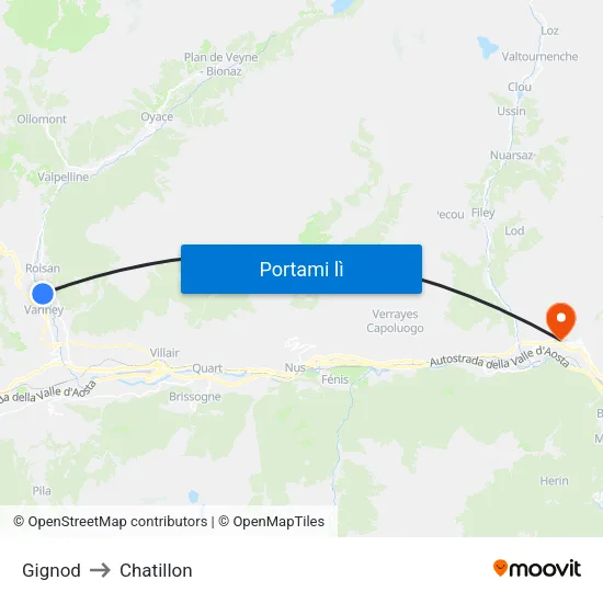 Gignod to Chatillon map