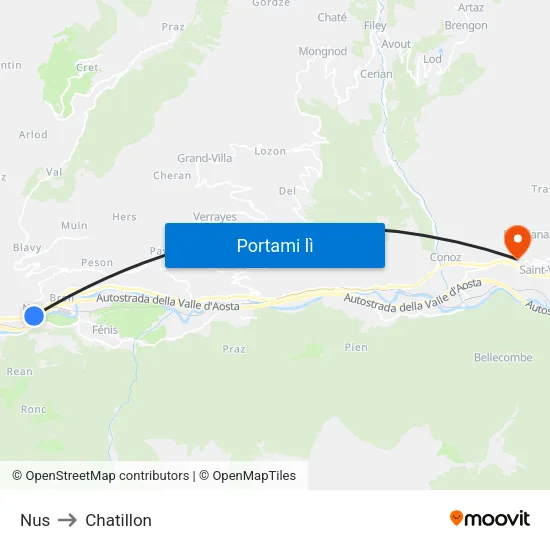 Nus to Chatillon map