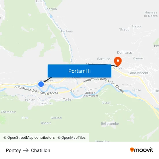 Pontey to Chatillon map