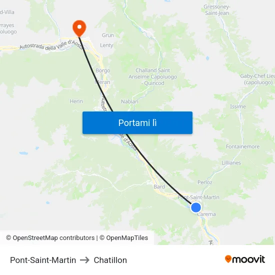 Pont-Saint-Martin to Chatillon map