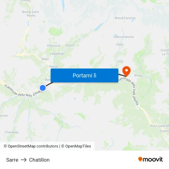 Sarre to Chatillon map