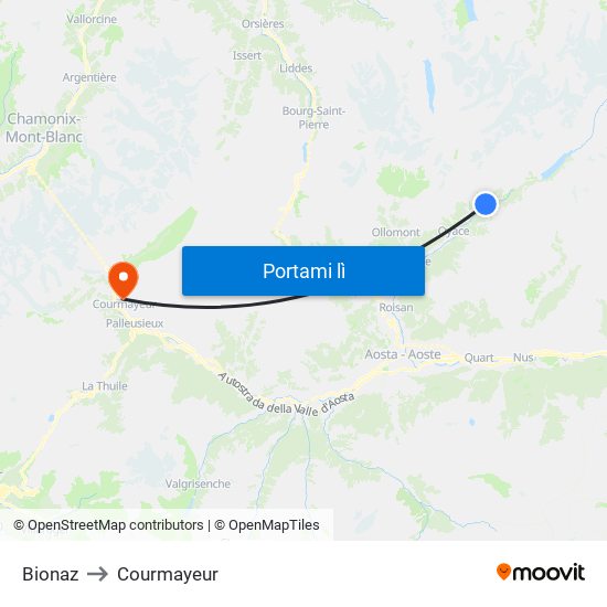 Bionaz to Courmayeur map