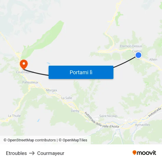 Etroubles to Courmayeur map