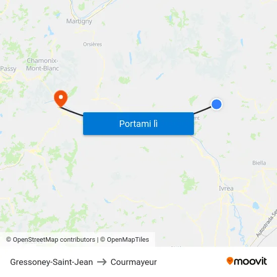 Gressoney-Saint-Jean to Courmayeur map