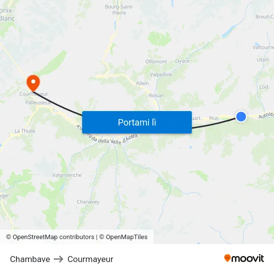 Chambave to Courmayeur map