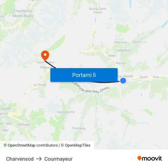 Charvensod to Courmayeur map