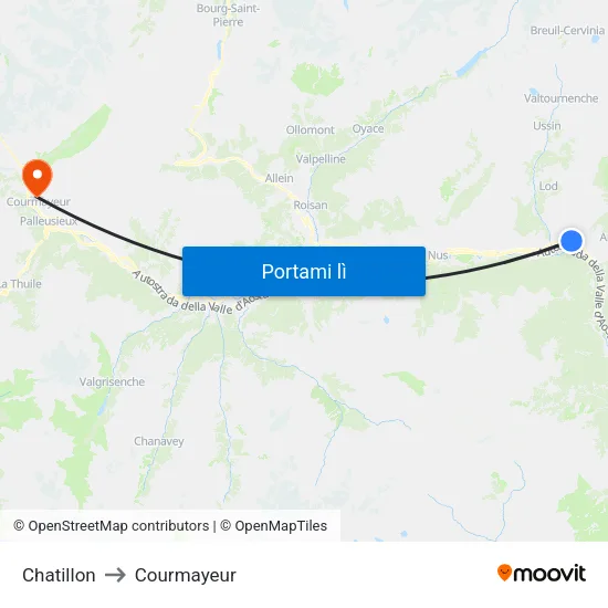 Chatillon to Courmayeur map