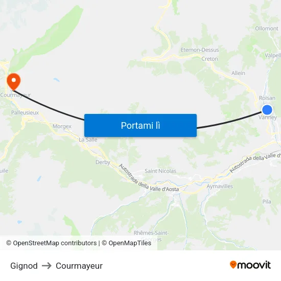 Gignod to Courmayeur map