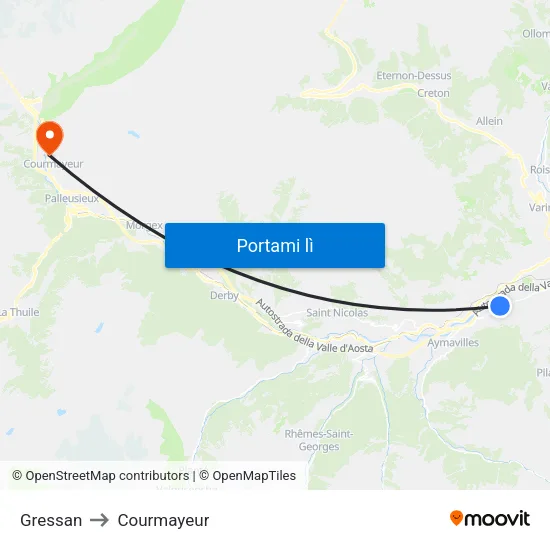 Gressan to Courmayeur map