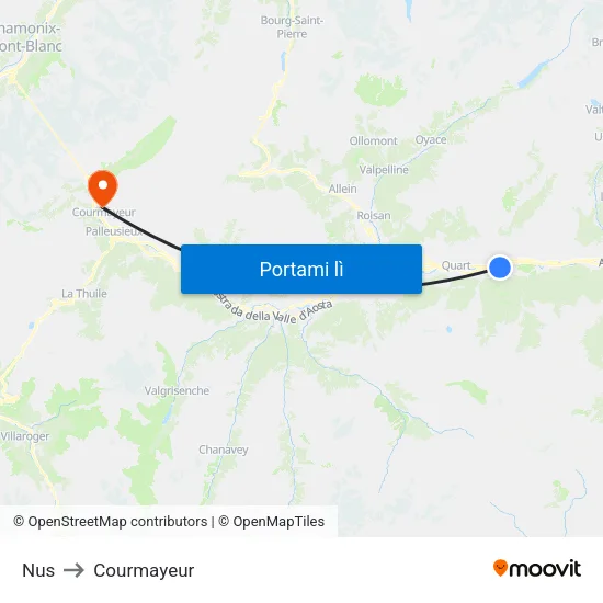 Nus to Courmayeur map